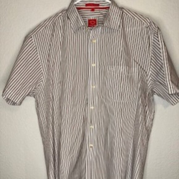 Oscar de la Renta Button Up Men 100% Cotton Casual Shirt Brown/White Stripe - Picture 1 of 5